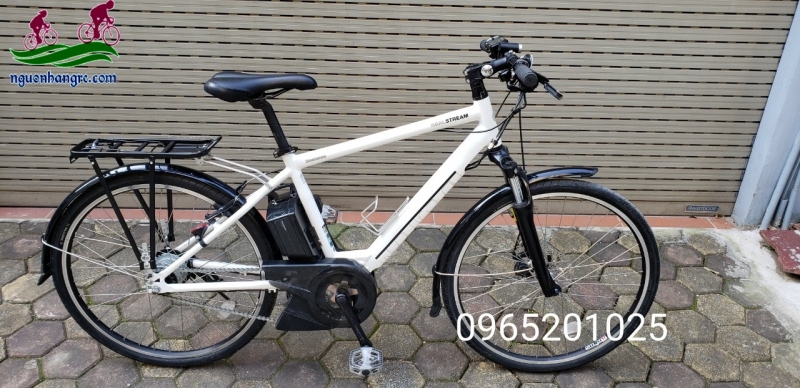 Xe đạp điện Nhật thể thao trợ lực Brigestone real stream màu trắng