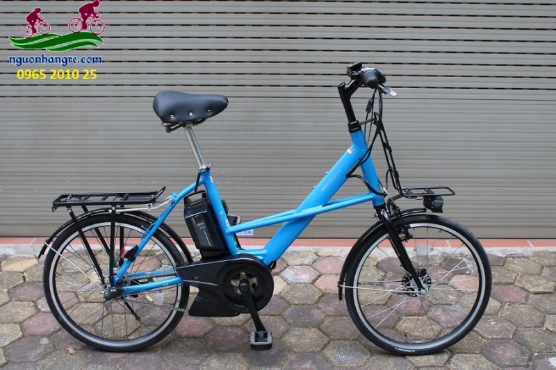 Xe đạp trợ lực Yamaha Pas X màu xanh pin ngang