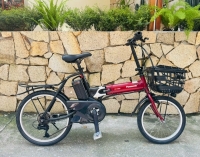 Xe đạp điện Nhật trợ lực gấp gọn Panasonic off time màu đỏ đen